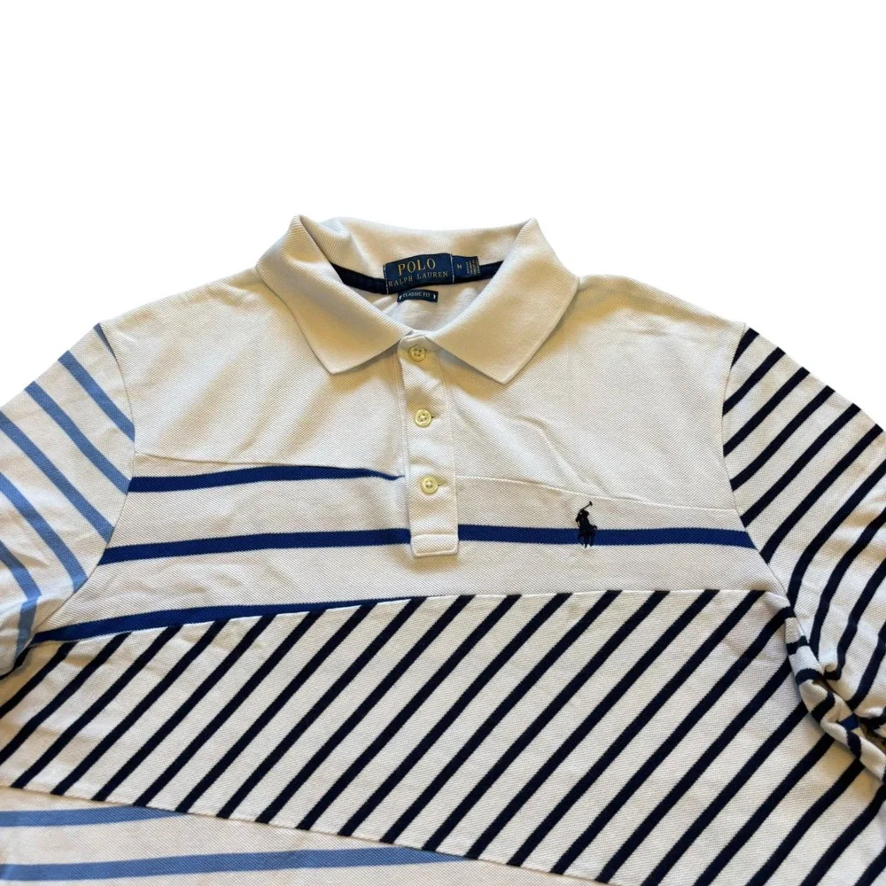 Polo Ralph Lauren Mens Classic Fit Multi Directional Stripe Polo Shirt‎ White M